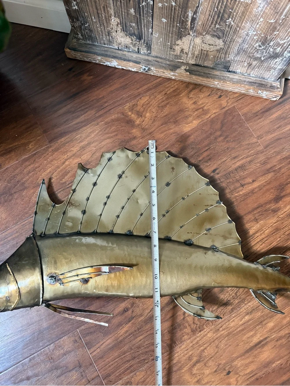Metal Sailfish Wall Sculpture Brass Color  38 In.  Coastal Folk Art